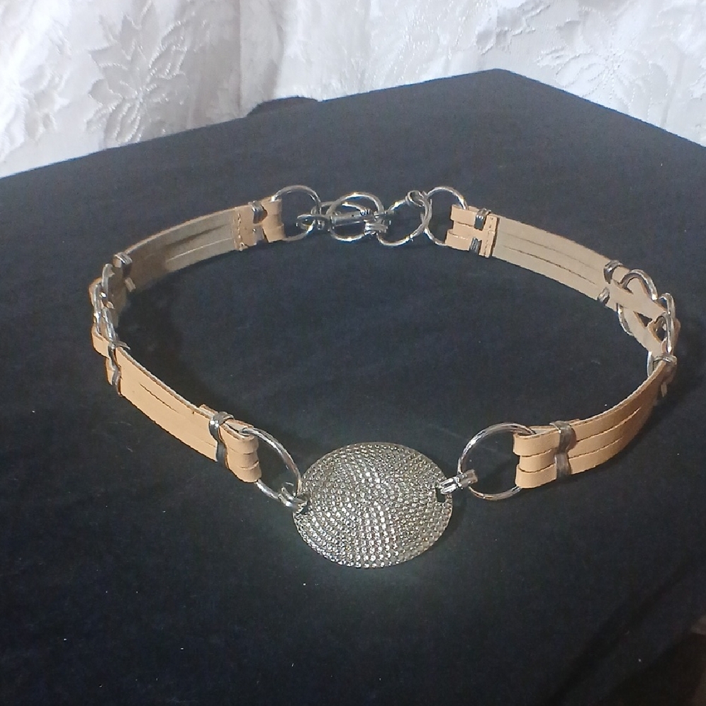 Tan and Silver Belt with Circular Accent